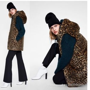 Zara leopard hooded print faux vest new tags